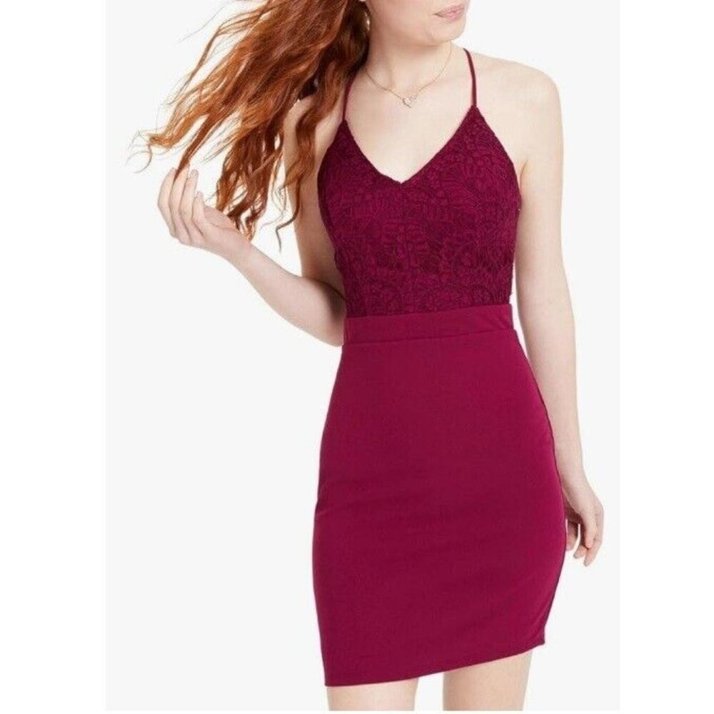City Studios Junior Womens 5 Wine Red Lace Bodycon Dress NWT BY85